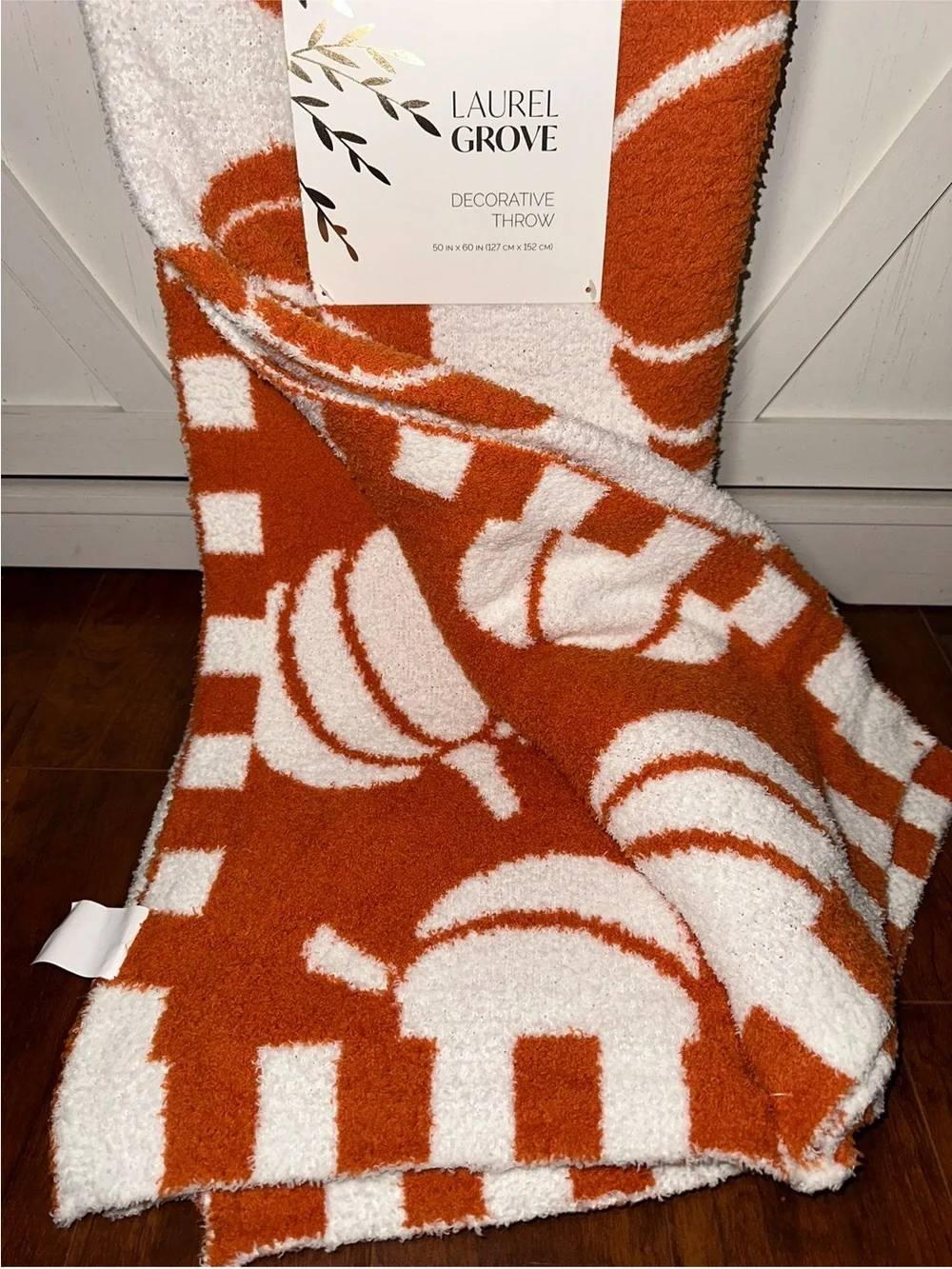 Fall Orange Pumpkin with Stripes Decorative Throw Blanket